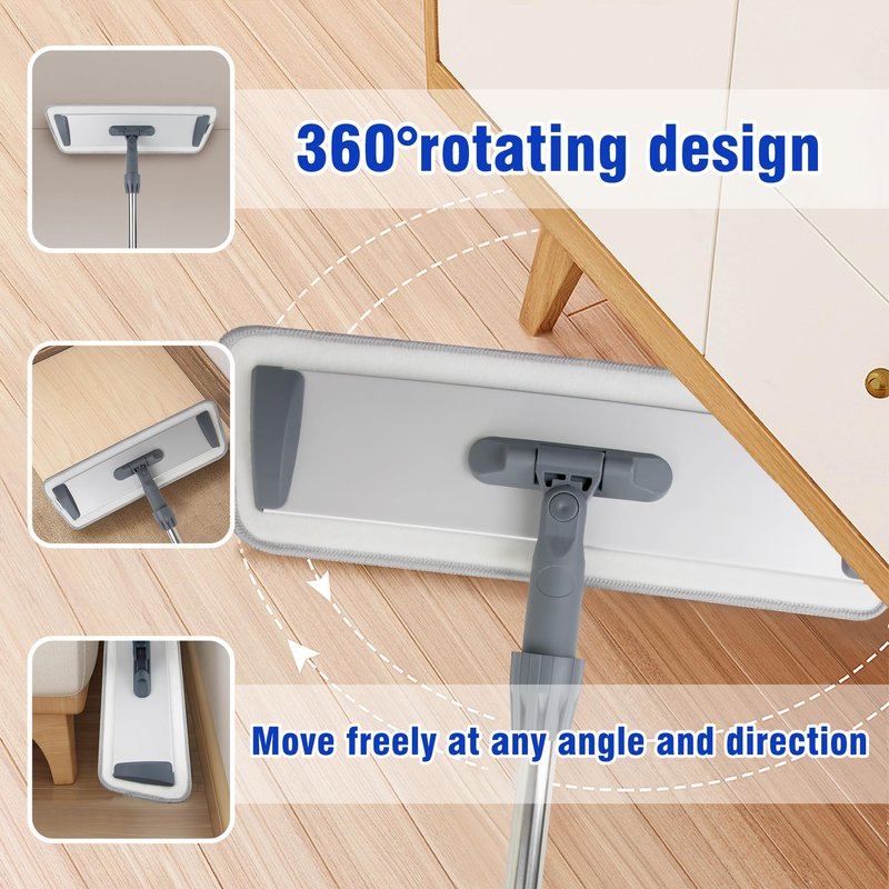 Large 60 inch Microfiber Flat Mop for Floor Cleaning - Wet & Dry with 4 Washable Pads, 360° Rotatable Head for Hardwood, Vinyl, Tile