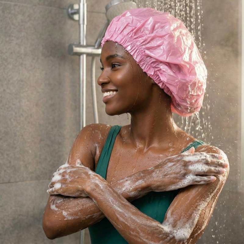 DONNA Super Jumbo Shower Cap β Comfortable Elastic Band, 100% Waterproof Hair Cap for Long Hair, Braids & Thick Styles, Reusable Big Shower Cap for Women, Keeps Hair Dry & Protected, PINK