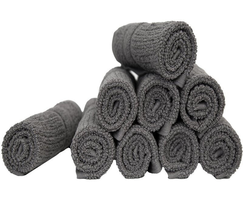 PH Pleasant Home Ribbed Wash Cloths Set - 12 Pack (12” x 12”) – 509 GSM - 100% Ring Spun Cotton Wash Cloth - Super Soft and Highly Absorbent Face Towels (Dark Grey)