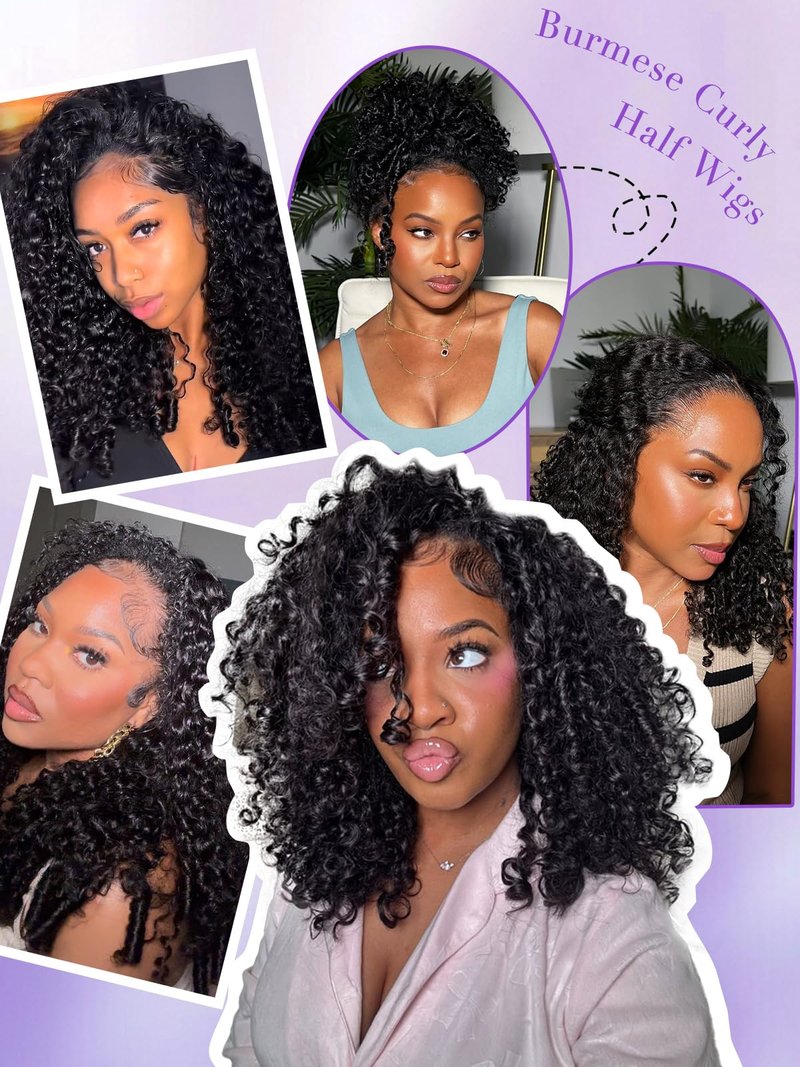 Legendhair Burmese Curly Half Wig Human Hair 26 Inch 180% Density Wear and Go Glueless Wig with Drawstring Spiral Curly Ends 3 in 1 Flip Over Headband Wig Beginner Friendly for Black Women