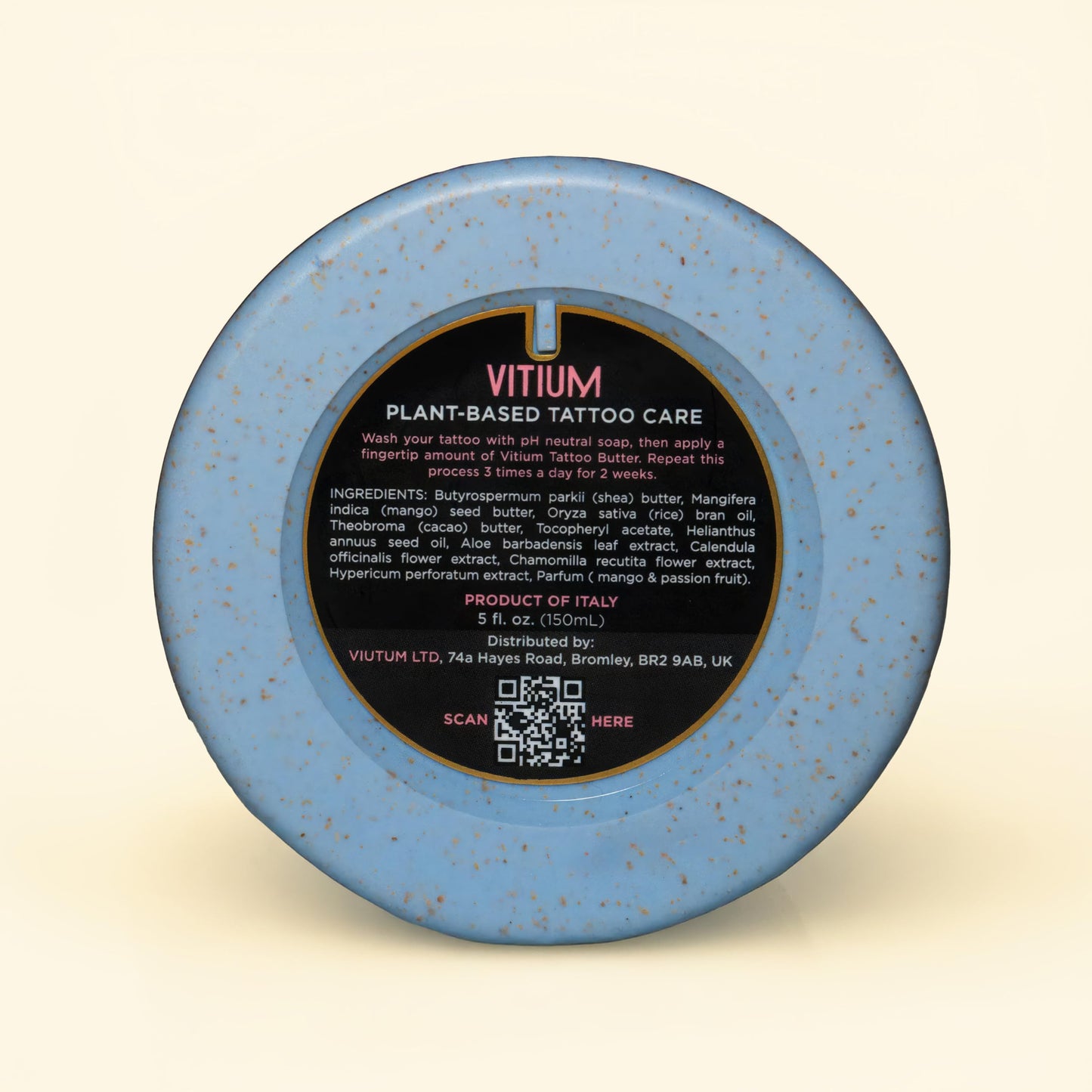 VITIUM Tattoo Butter Aftercare Balm 5oz, Vegan, Brightens & Heals New & Old Tattoos, Signature Tropical Italian Scent, Shea, Mango, Calendula, Glide for Tattoo Artists, Made in Italy, No Petroleum