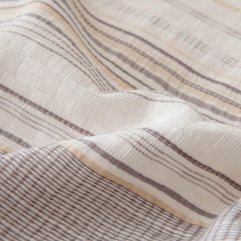 Comforter Set - 3-Piece Jacquard Bedding with 2 Pillow Shams | All-Season Queen Size, Beige Striped