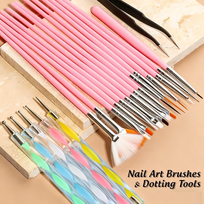 Nail Charms Nail Art Tools Set, Nail Art Kit with 4 Boxes of 3D Nail Charms and Gems Rhinestones, 1 Box Clear Nail Tips, 15 Pcs Nail Art Brushes, 5 Pcs Nail Dotting Tools, Nail Stand (colorful)