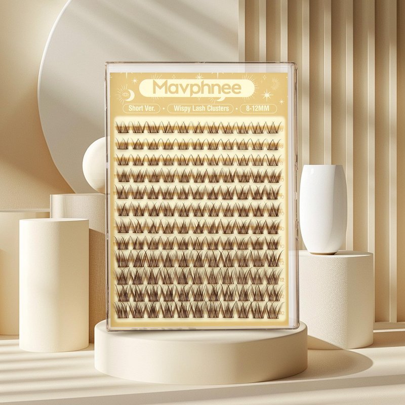 Brown Lash Clusters Short 8MM 10MM 12MM Eyelash Extensions Natural Cluster Lashes Individual Wispy Eyelash Clusters C-Curly Dark Brown Fluffy Eye Lashes Clusters Pack 132Pcs