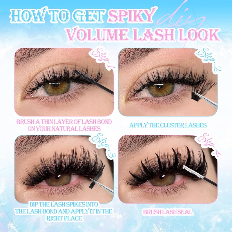 Lash Clusters Spikes Eyelash Clusters with Spiky Cluster 14-20mm Fluffy Volume 100D Individual Lashes Lash Extensions Wispy D Curl Manga Natural Cluster Anime Eyelash Extensions