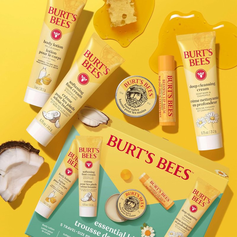 Burt's Bees Mothers Day Gifts Ideas - Essentials Everyday Set, 5 Travel Size Products - Deep Cleansing Cream, Hand Salve, Body Lotion, Foot Cream and Original Lip Balm