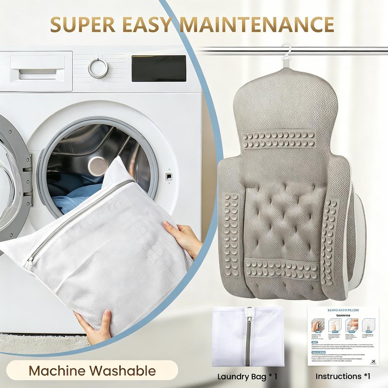 Full Body Bath Pillow, Luxury Bath Cushion with 192 Suction Cups, Bath Pillows for Tub for Head and Neck Support, with Laundry Bag White, 51" x 16"