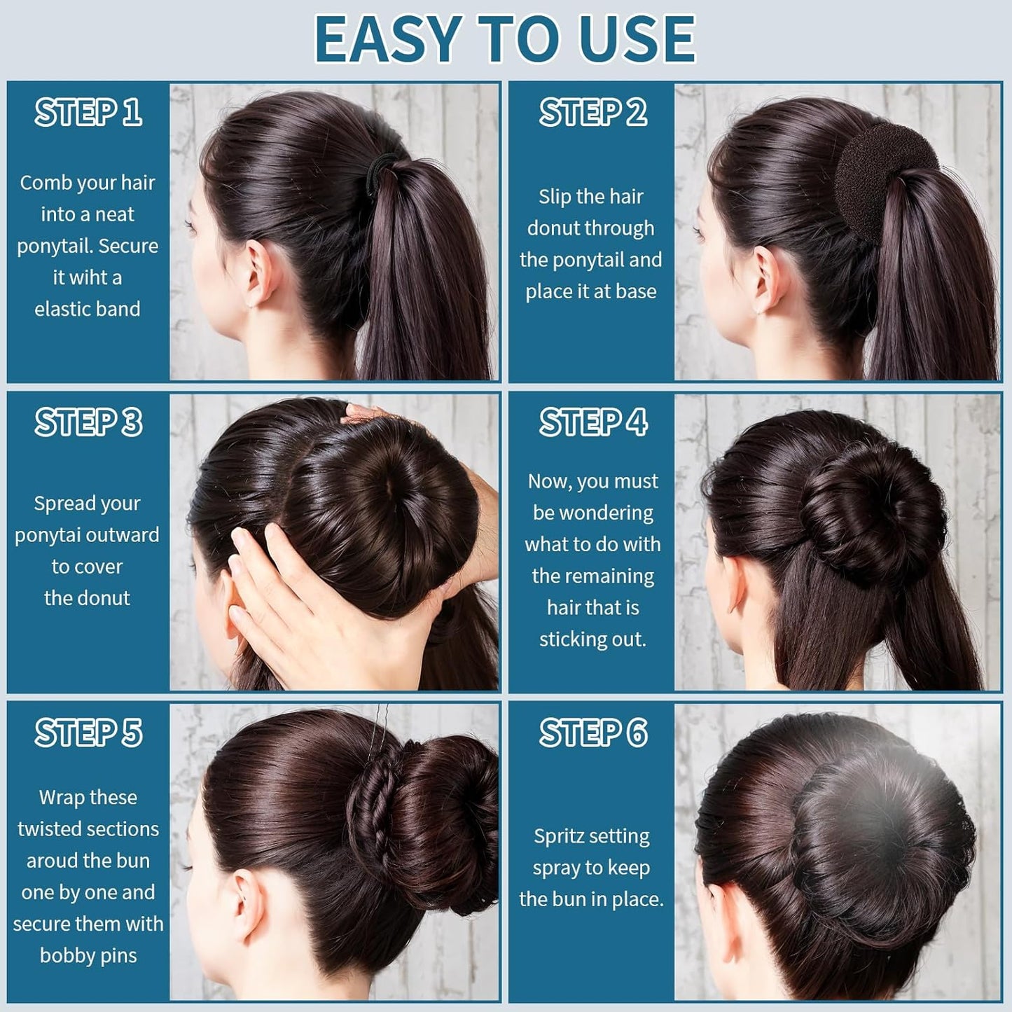 Teenitor Hair Bun Maker Set - Small Donut Style in 4 Colors with 5 Elastic Bands & 20 Hair Pins