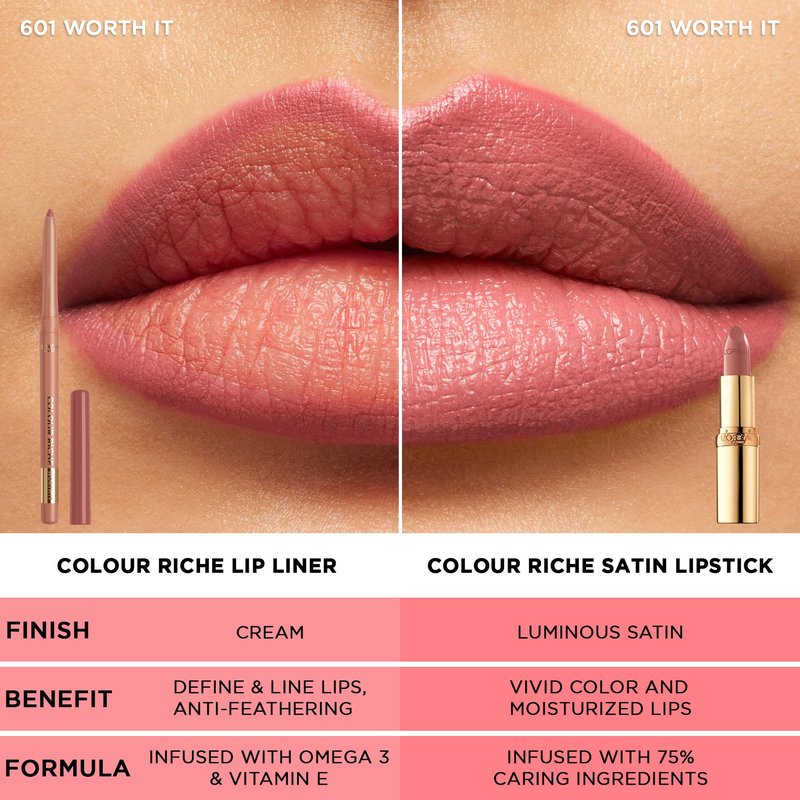 L'Oreal Paris Colour Riche Lip Liner Pencil, Creamy Lip Liner with Omega 3 and Vitamin E, 782 Toffee To Be (Warm Deep Brown)