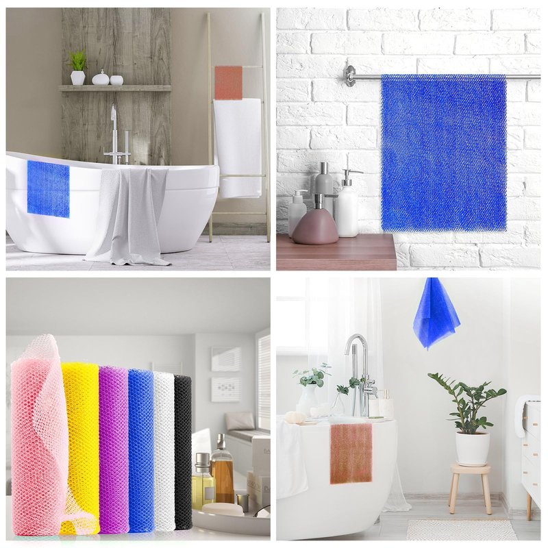 UJFQBH 6 Pieces African Bath Sponge African Net Long Net Bath Sponge Exfoliating Shower Body Scrubber Back Scrubber Skin Smoother,Great for Daily Use (Pink, Yellow, Purple, Blue, Black, Off-White)