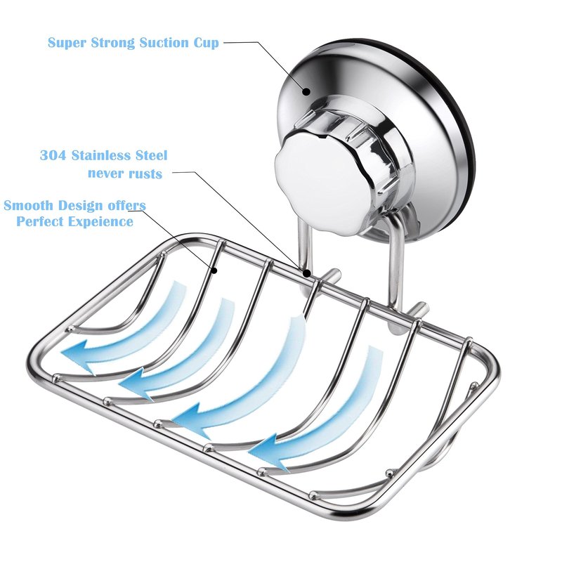 iPEGTOP Super Powerful Vacuum Suction Cup Soap Dish, Updated Strong Rustproof Stainless Steel Shower Caddy Soap Saver Sponge Holder for Bathroom & Kitchen Sink