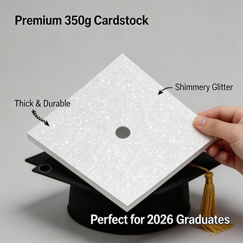 Graduation Cap Topper Base Kit 2026-350g Ultra-Thick Glitter Cardstock with Gold Letter Stickers - Pre-Cut Mortarboard Insert for DIY Decoration & Keepsake Frame