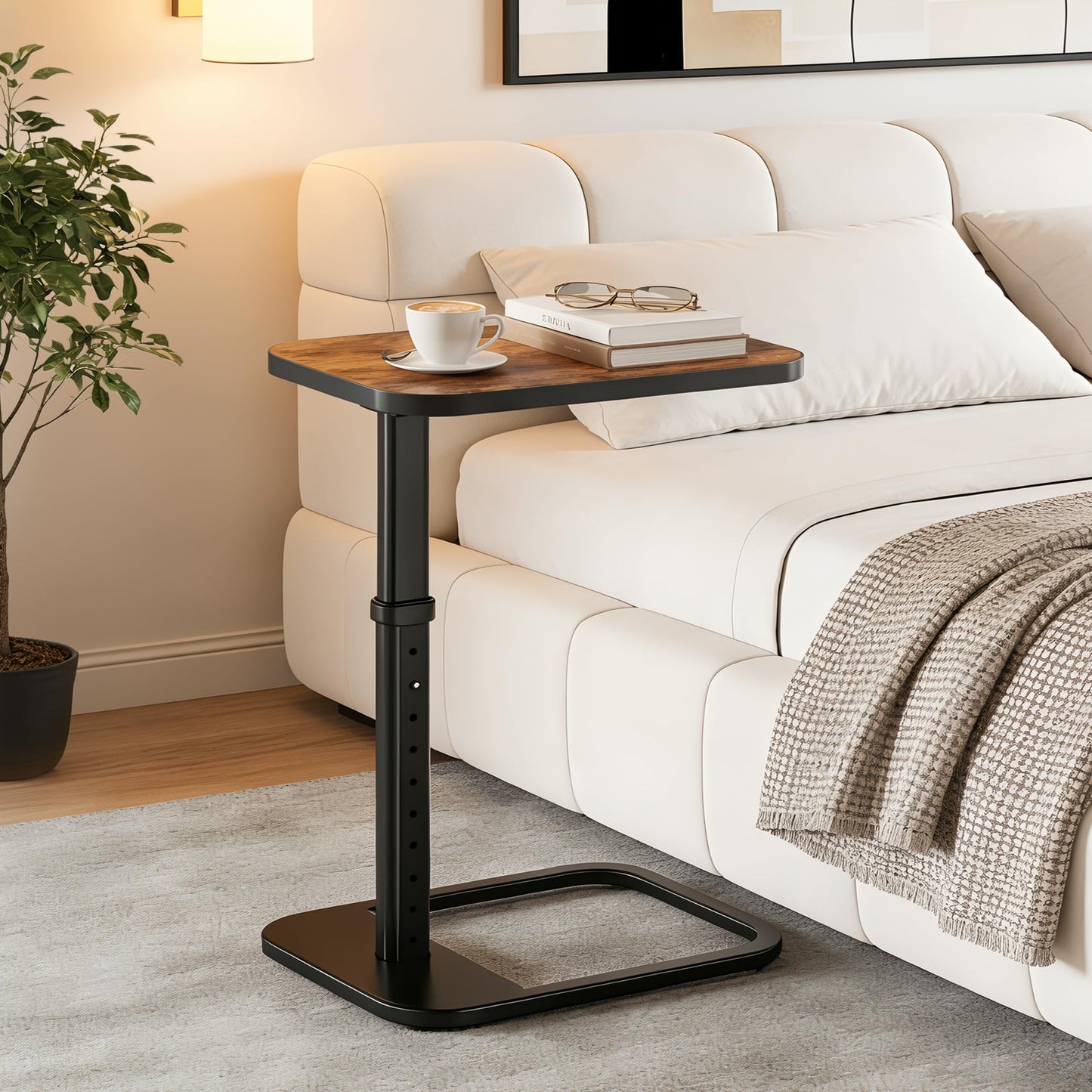 Branwick Adjustable Height TV Tray Table for Couch Eating & Small Spaces, Flip-Top Sofa Side Table with Safe Rounded Corners for Living Room, Bedroom & Apartment, Portable Laptop Snack Table, Brown