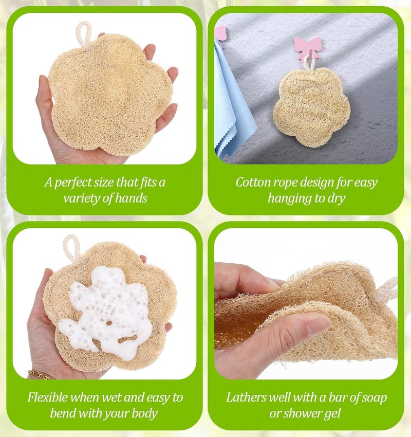2 Pack Natural Loofah Sponge, Natural Loofah Shower Sponge, Exfoliating & Quick-Drying, Lightweight for Gym, Camping & Vacation