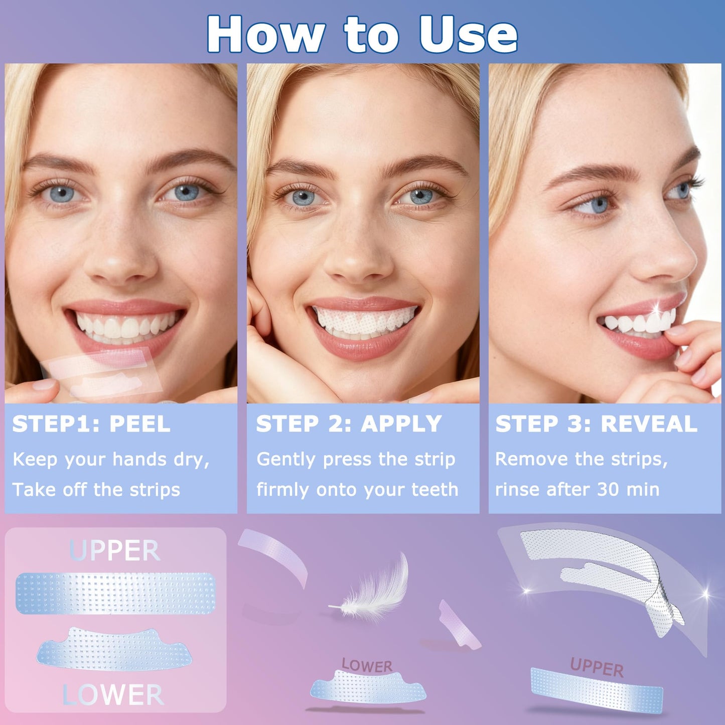 HanrayCare Premium Teeth Whitening Strips, Ultra-Thin, No Residue, Non-Slip, Enamel-Safe, Dentist Formulated for Professional Whitening at Home, 30-Min Fast Results, Deep Stains Removal Efficiently