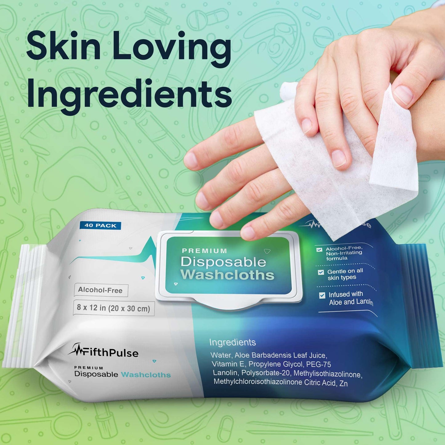 Disposable Body Wipes For Adults 40 Count -Premoistened Washcloths For Elderly Bathing Infused With Aloe and Lanolin -Alcohol-Free Adult Wet Wipes, Extra Large 8” x 12” Wash Cloth