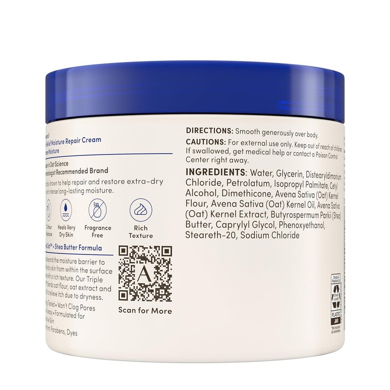 Aveeno Skin Relief Body Cream - Intense Moisture Repair with Triple Oat & Shea Butter | Fragrance-Free, 11 oz