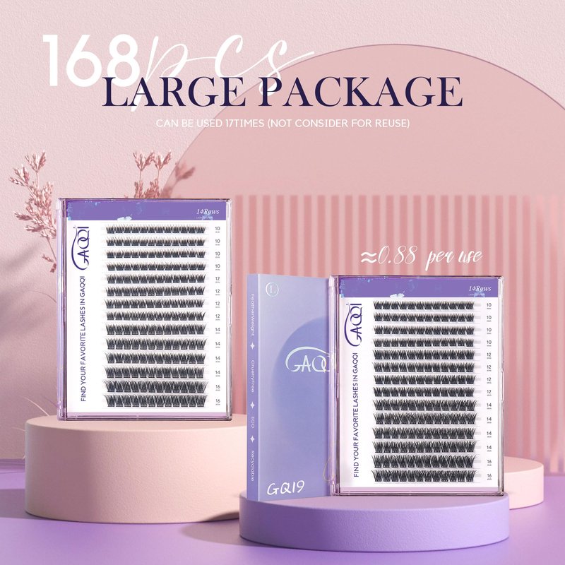 GAQQI Lash Clusters, GQ03 False Eyelashes DIY Lash Extensions D Curve 168PCS Cluster Lashes 10MM, Wispy and Natural Lash Wisps (GQ03,D,10mm)