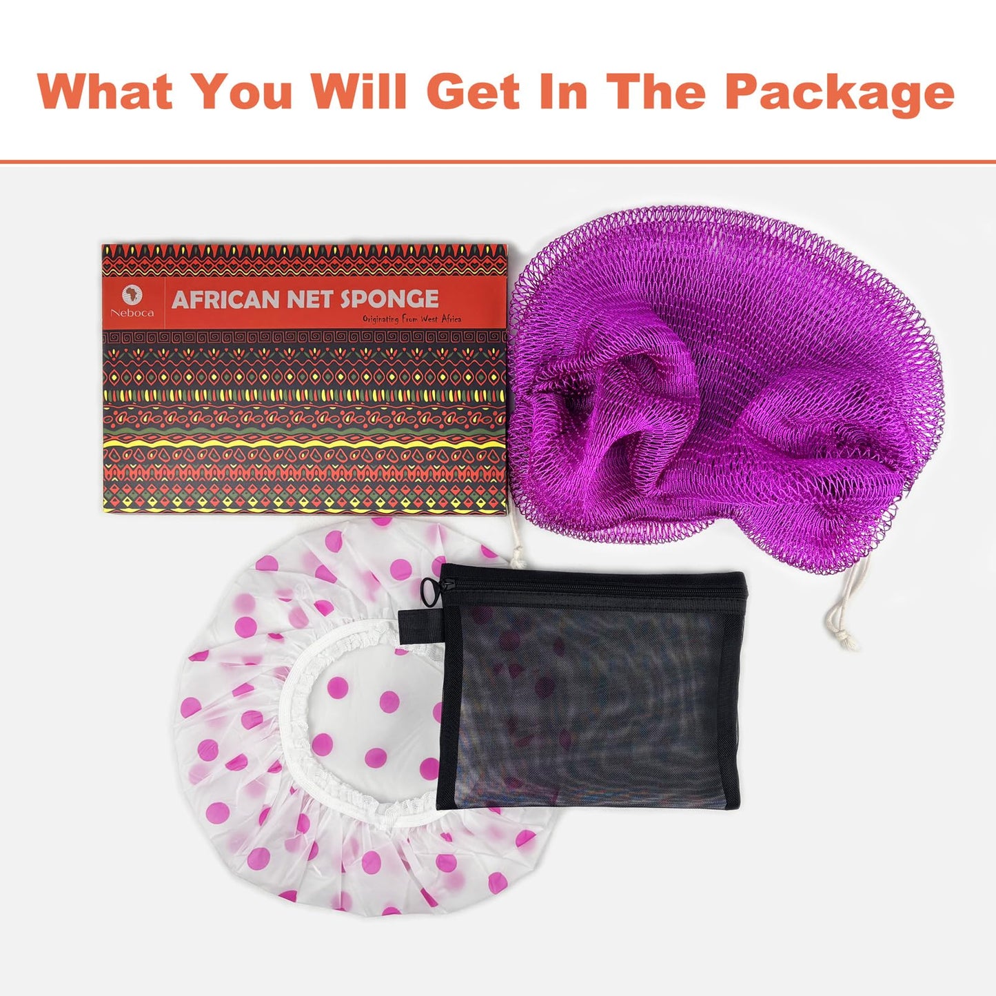NEBOCA African Net Sponge Authentic African Exfoliating Net Sponge with Knots Real Sapo Sponge with Handles Afro Scrub Net Bath Cloth for Shower (Purple)
