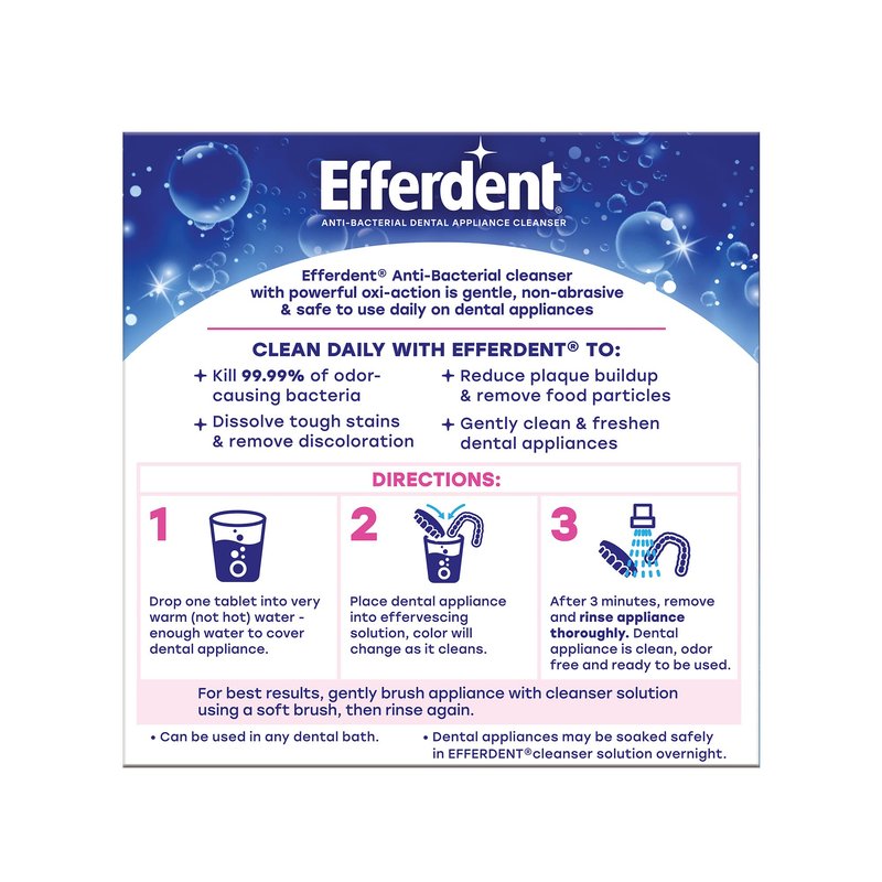 Efferdent Denture Cleaner for Aligners, Dental Appliances & Retainer Cleaner Tablets, 44 Count, Gently Removes Stains, Odor & Plaque Buildup for Dental Appliances