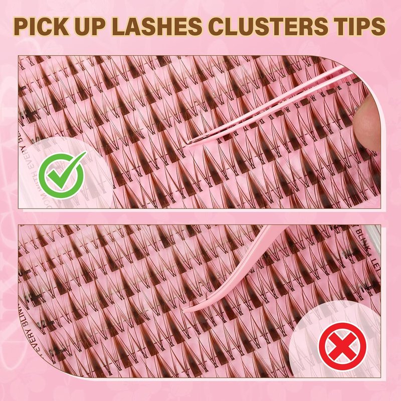 Fairy Spiky Brown Anime Lash Clusters - 144pcs Wispy D Curl 8-16mm Individual Lashes with Invisible Band, Manga Style for DIY Natural Look at Home