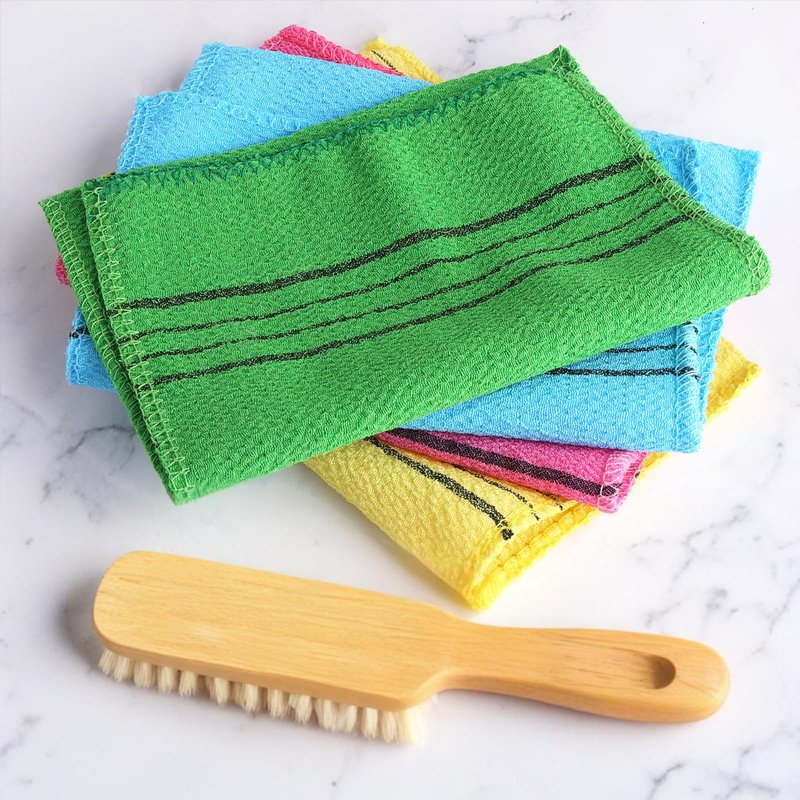 Wanmu 5Pcs Korean Exfoliating Cloth Gloves Italy Scrub Towel Mitt Exfoliating Washcloths for body Women Exfoliation, Skin Scrubs for Shower Remove Dead Skin Exfoliating Washcloth