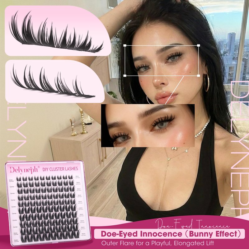 Bunny Lash Clusters Manga Eyelash Clusters Wet Spiky Cluster Eyelash Extensions Anime Cluster Lashes Wispy Lash Extensions by Delyneph(8-16mm, CD Curl)