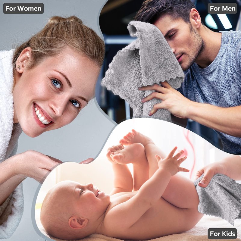 Newwiee 100 Pack Washcloths Bulk, Ultra Soft Wash Cloths 12 x 12 Inch Quick Dry Absorbent Microfiber Face Towel,Reusable Facial Fingertip Cloth for Spa Baby Shower & Craft(Grey)