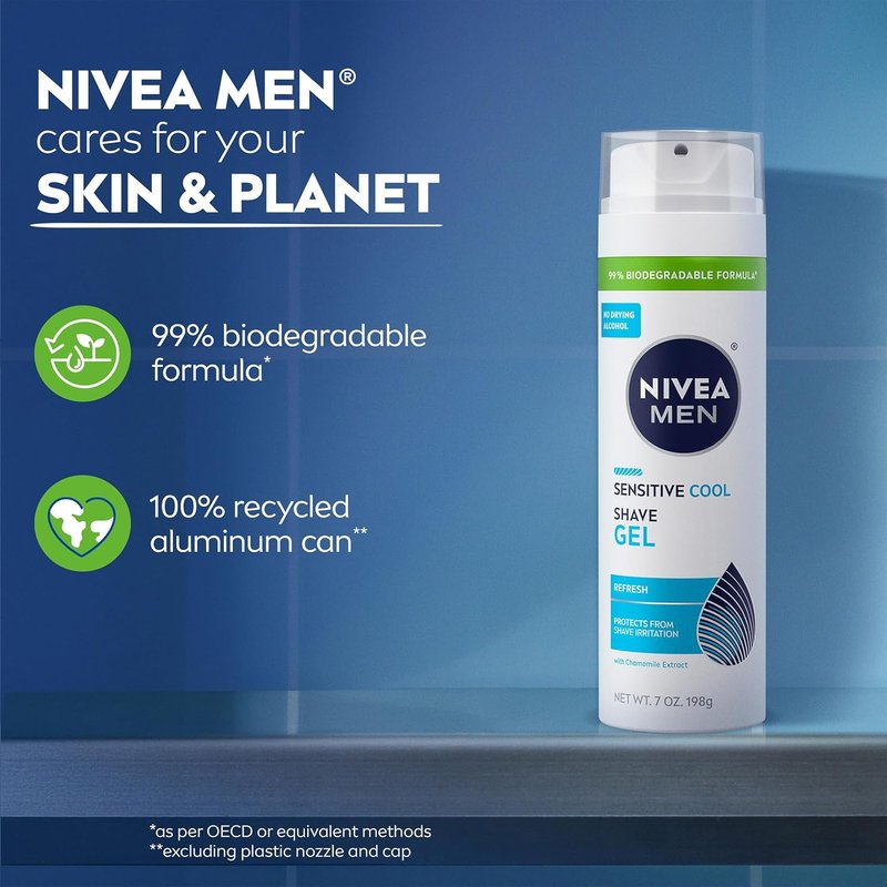 NIVEA MEN Sensitive Cool Shave Gel - Alcohol-Free Formula with Chamomile Extract | 7 Oz Can, Pack of 3