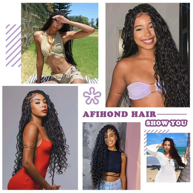 Afihond Human Braiding Hair for Boho Braids 120g Deep Water Wave Bulk Human Hair for Braiding No Weft 12A Wet and Wavy Curly Human Hair Extensions 3 Bundles/Pack Natural Color 18 Inch