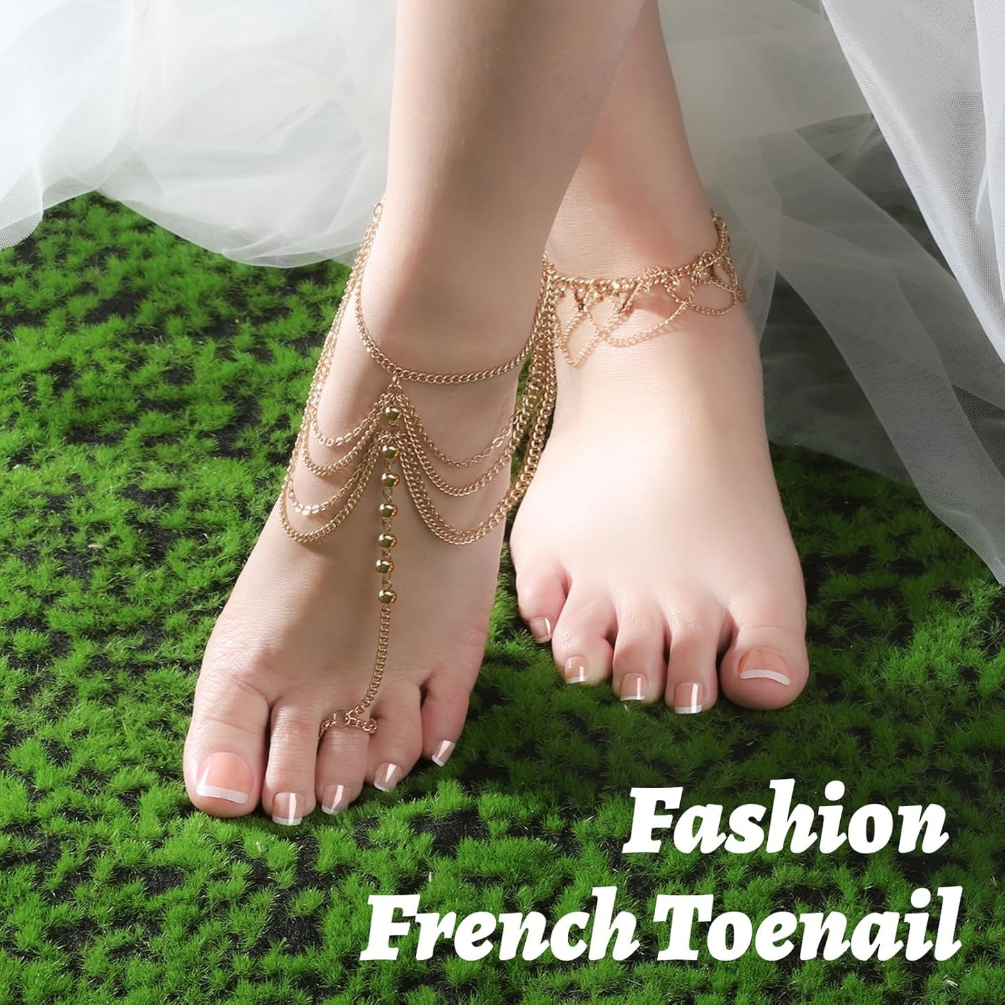 Teenitor Press-On Toenails - 144 Pcs French Tip Sets for Women | Easy Glue-On Fake Toe Nails