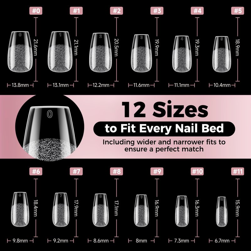 Luckyfairy Short Coffin Fake Nails, 240pcs Soft Gel Pre-Filed Acrylic Short Ballerina Nail Tips, Half Matte Full Cover Clear Press on Flase Nail Tips for Nail Extension Home DIY 12 Sizes Gelly Tips