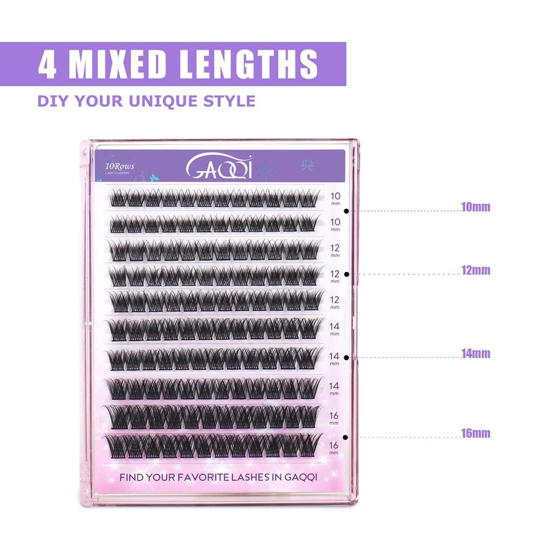GAQQI Lash Clusters, Eyelash Clusters 120PCS C Curve Individual Lashes, Wispy Cluster Eyelash Extension 10-16mm Mixed Length, Natural Looking Cluster Lashes (GQ03,C,10-16mm)