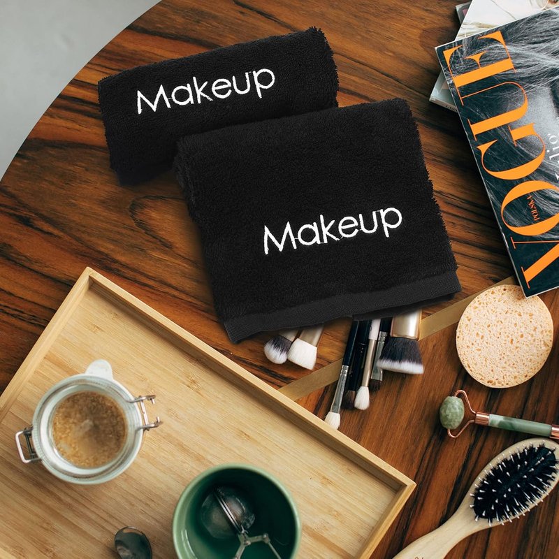 Panelee 12 Pcs Makeup Washcloths - Black Cotton Face Towels for Cleansing & Skin Care | 13 Inch Absorbent Cloths