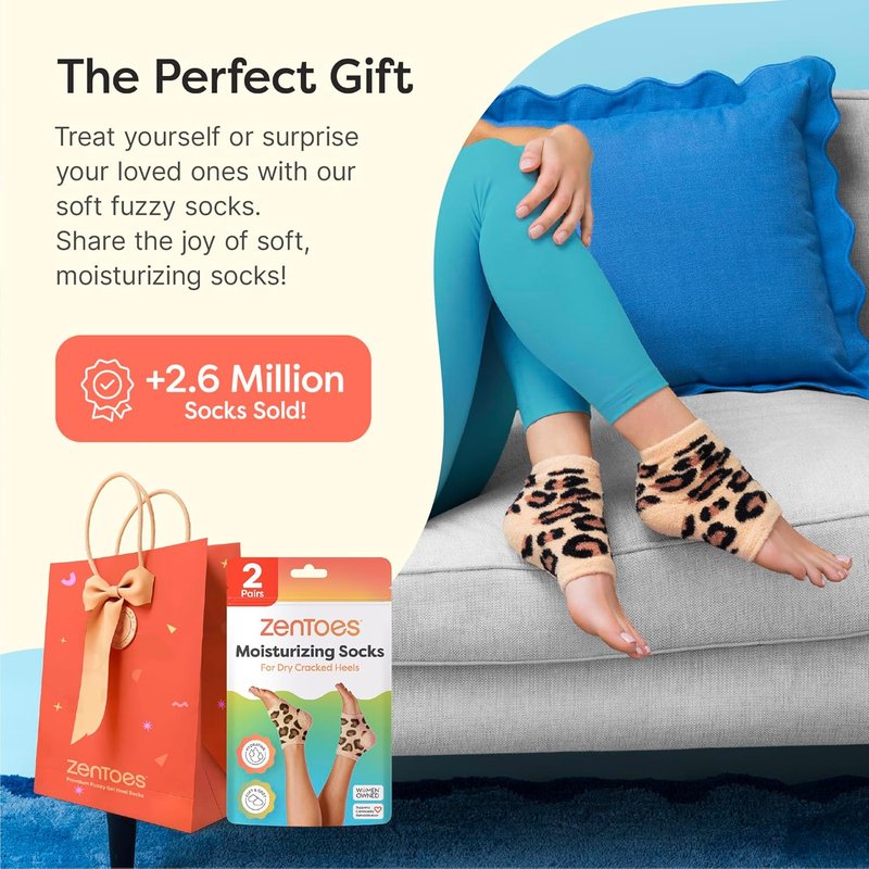 Moisturizing Socks for Cracked Heels - Vitamin E & Olive Oil Infused | Cheetah Print, Regular Size