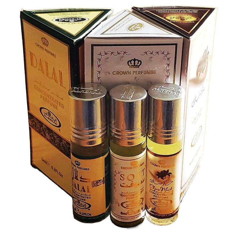 Al Rehab Perfume Oil Rollerball Set | 3-Piece Collection - Choco Musk, Soft, Dalal (0.2 oz Each)