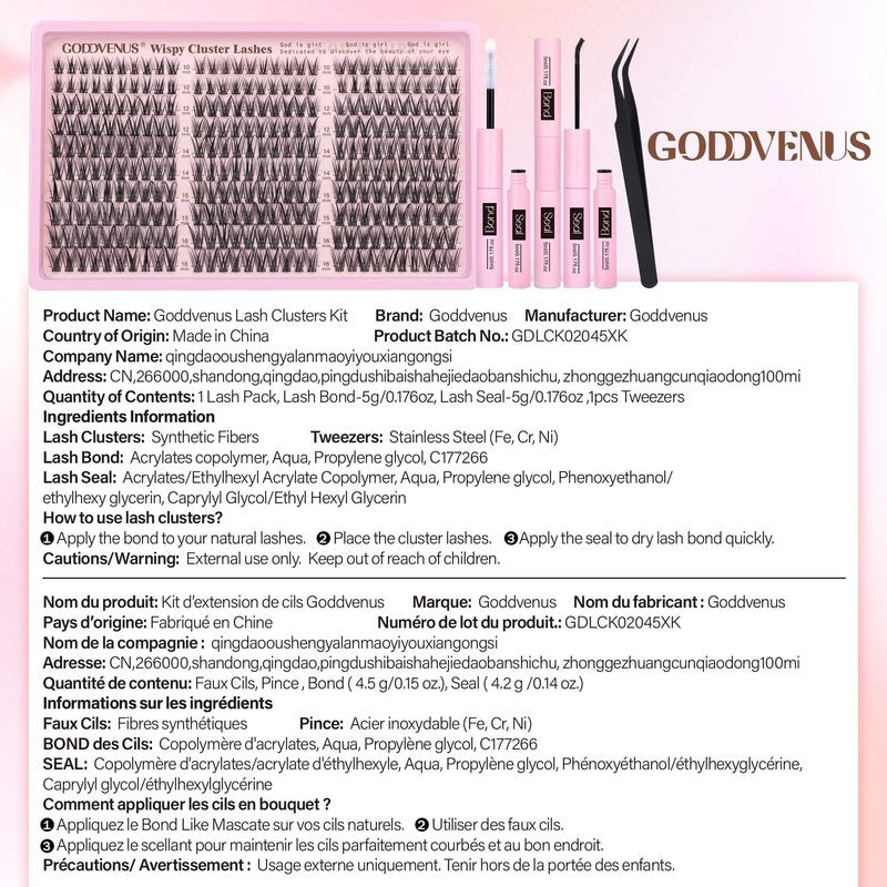Goddvenus Lash Clusters Kit Wispy Eyelash Clusters Lashes Natural DIY Lash Extension Kit 10-16mm Cluster Eyelash Extensions Kit 300pcs C Curl Individual Lashes Cluster Eyelash (With Tweezers)