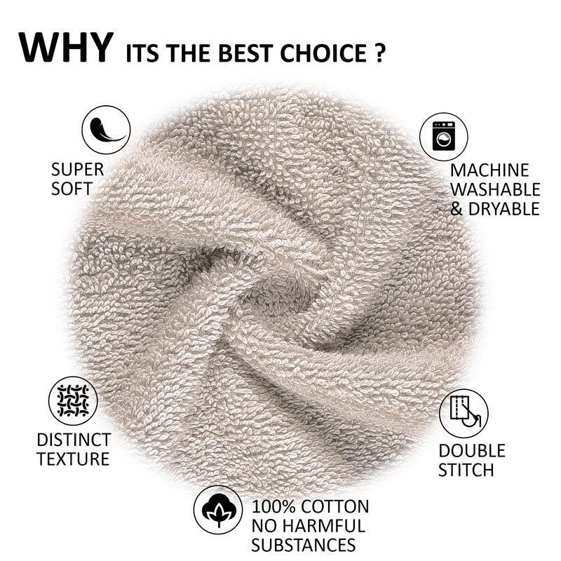 Quick-Dry, Soft & High Absorbent Washcloths Towels 13"x13" Cotton Turkish Towel Set of 4 | Daily Use 100% Cotton Towels for Bathroom, Gym & More | Bathroom Towels Set (4 Pcs Ice Silver)