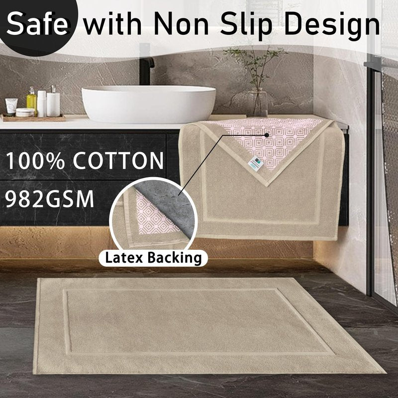 VOOVA & MOVAS Beige Frame 2-Piece Bath Runner Set (20"x36" Extra Long) - 982 GSM Hotel Style Cotton, Ultra Plush, Non-Slip & Machine Washable