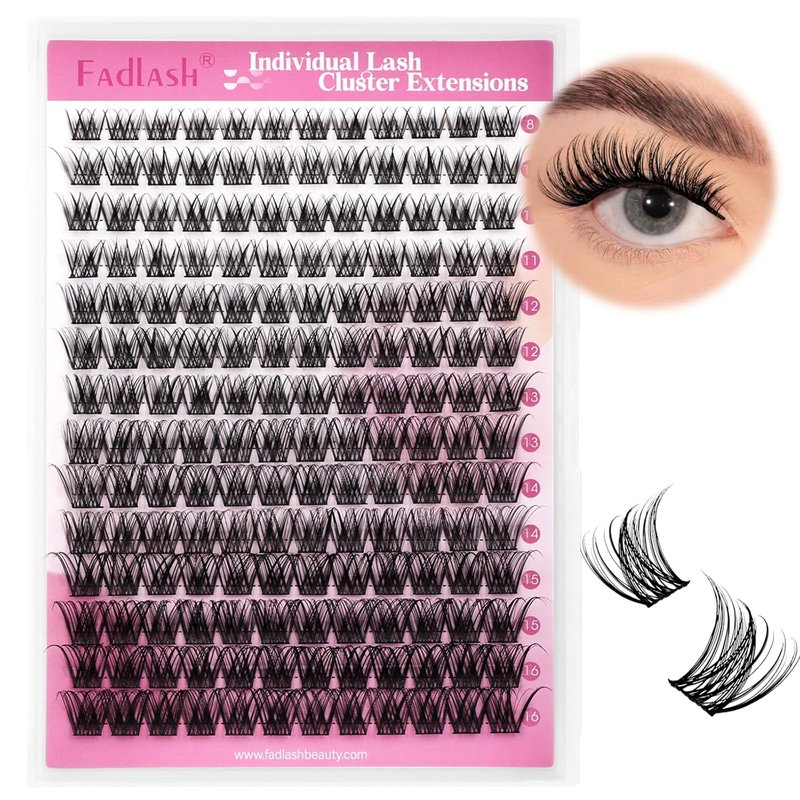 FADLASH Wispy Eyelash Cluster Extensions - D Curl, 8-16mm, 168 Pcs, Soft & Reusable Natural Lashes