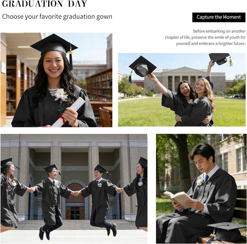 Matte Graduation Cap and Gown Set 2026 - Adult High School & Bachelor Tassel Included