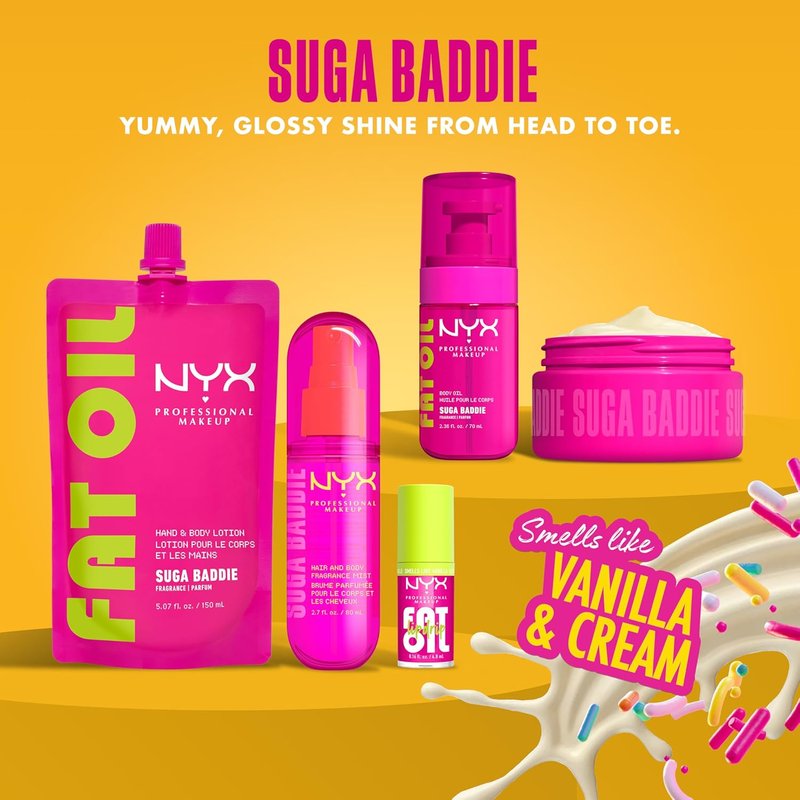 NYX PROFESSIONAL MAKEUP Fat Oil Body Oil - Vanilla Scented Moisturizer for 24HR Hydration & Glow