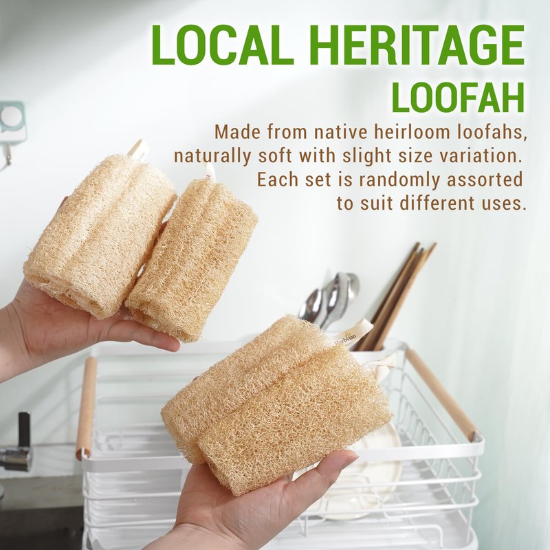 Natural Vietnamese Loofah Sponge, 100% Plant-Based Luffa Exfoliating Body Scrubber for Shower, Multi-Functional for Kitchen, Ideal for Men & Women, Spa & for Pet (6pcs/Pack)