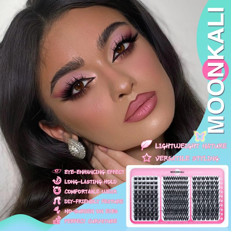 MOONKALI Natural Lash Clusters Wispy Eyelash Clusters 3 Styles Mix Natural Cluster Eyelash Extensions D Curly Soft Individual Lashes 10-16mm Mix Length Natural Look Lashes Clusters with Thin Lash Band