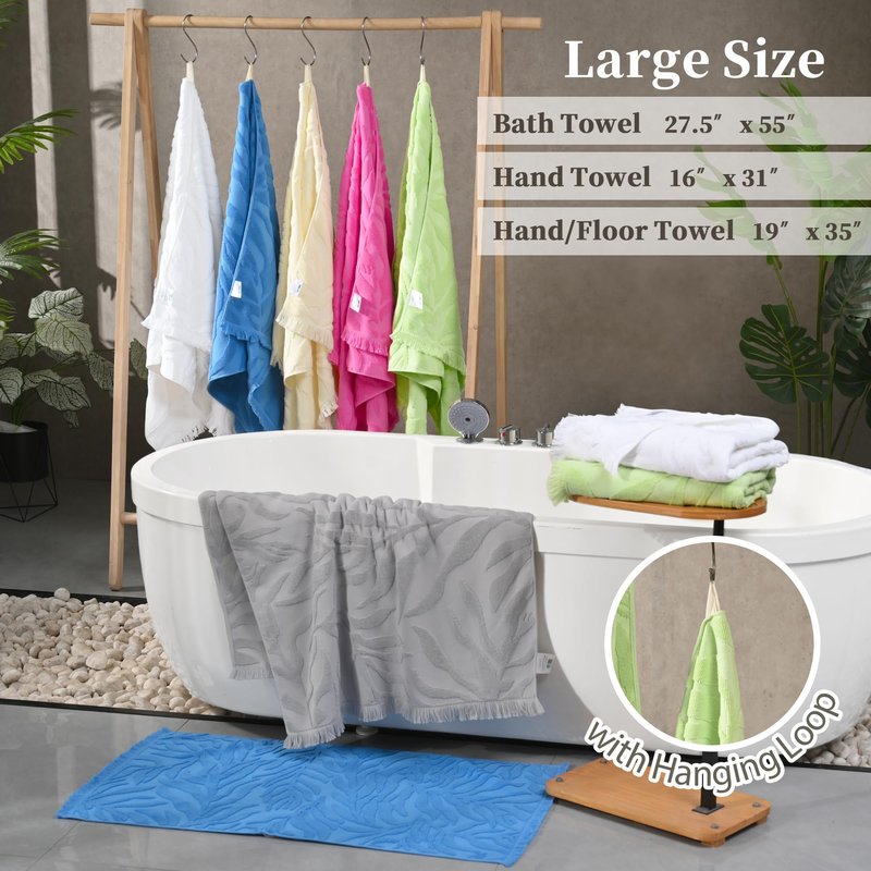 Premium Jacquard Monstera Bath Towel Set - 2-Pack (27.5x55 Inch) 100% Cotton , Quick-Drying & Absorbent Spa-Grade Towels with Luxe Tassel Trim | Hotel-Style Bathroom Linens in Emerald Green