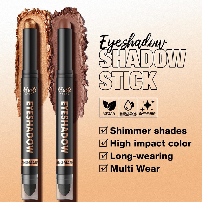 LANGMANNI 8Colors Dual-Ended Cream Eyeshadow Stick Set – Silky Smooth, Waterproof & Transfer-Proof, Built-in Blender Brush, All-Day Matte & Shimmer Wear Eye Makeup(#B)