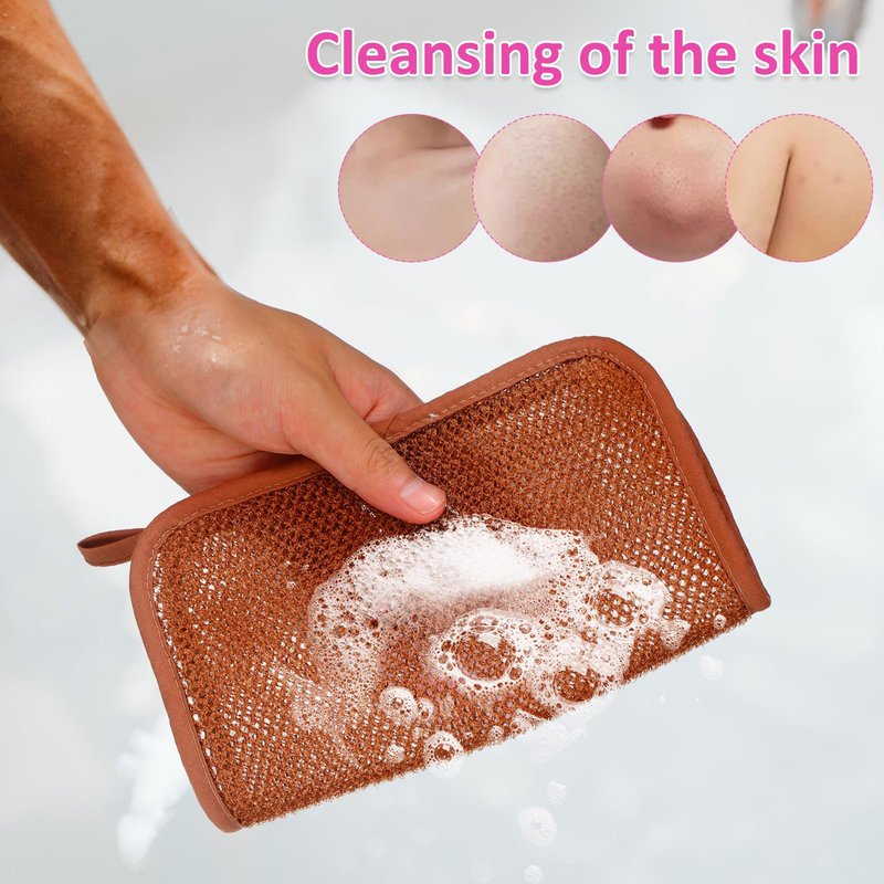 Lurrose Exfoliating Face Washcloth 8pcs Body Scrubber Hanging Bath Cloth African Net Sponge Shower Loofah Skin Wash Towel Facial Makeup Remover for Back Knee Joint