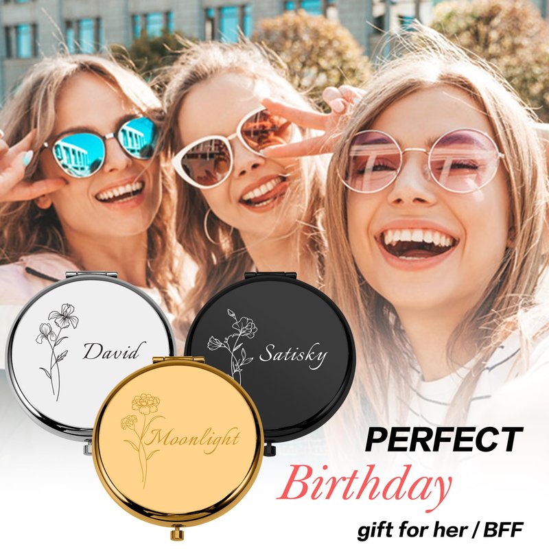 Personalized Compact Mirror - Custom Pocket Mirror for Women,1X/2X Magnifying Travel Makeup Mirror for Purse – Mother's Day Birthday Gifts for Mom Grandma Wife Friend Sister Bridesmaid Wedding (M000)