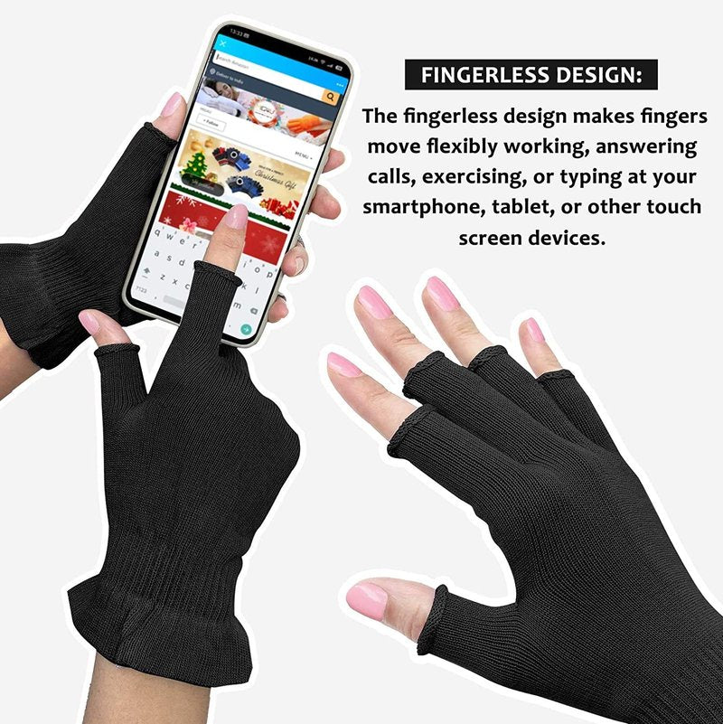 MIG4U Fingerless Moisturizing Gloves, Half Finger Touchscreen Beauty Glove for Eczema, SPA, Dry Hands, Skin Treatment, Summer Sun UV Protection (S/M, Black-1pair)