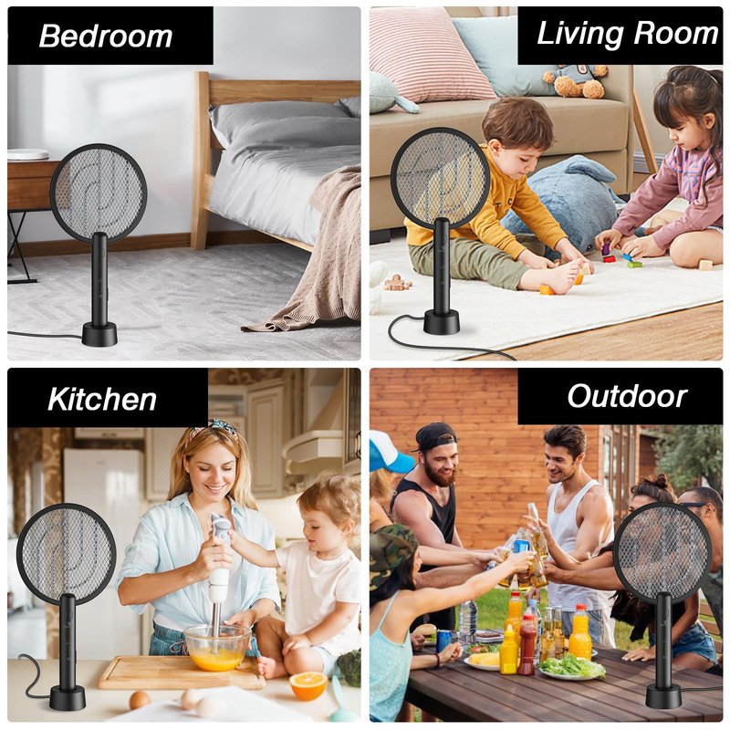 Gooqand Bug Zapper Racket, 2 Mode Fly Swatter USB Rechargeable, 4000V Electric Fly Zapper with 3 Layer Safety Mesh,Electric Racket for Kitchen, Home, Garden and Outdoors